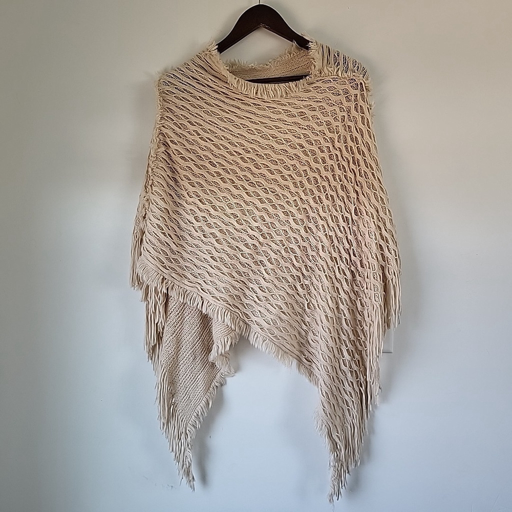 Knit Shawl Cable Knit Cardigan Fringe Boho Accessory